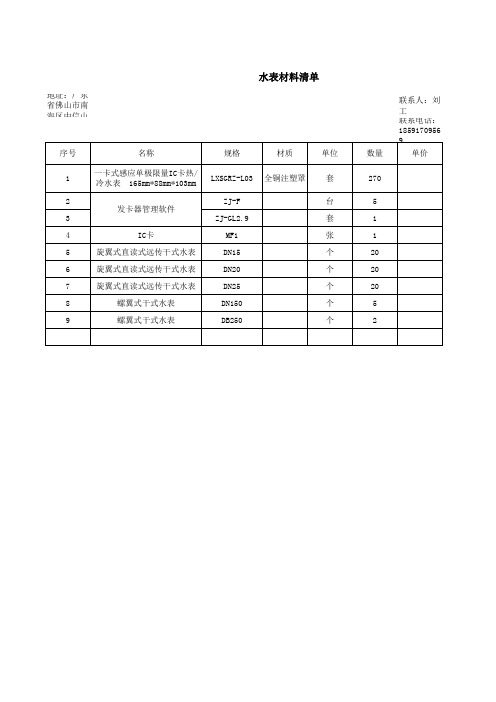 水表清单(第二版)