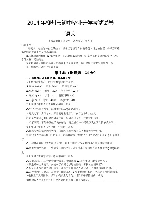 广西柳州市2015年中考语文试题