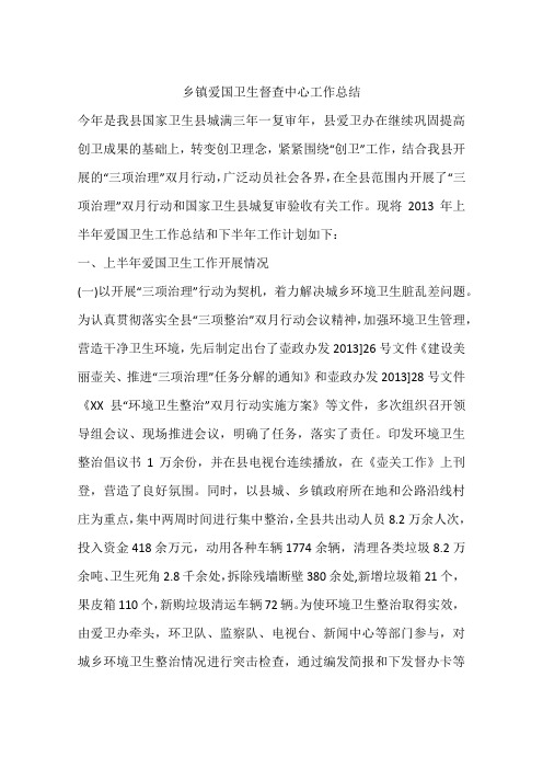 乡镇爱国卫生督查中心工作总结