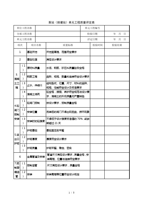 泵站(排灌站)单元质量评定表