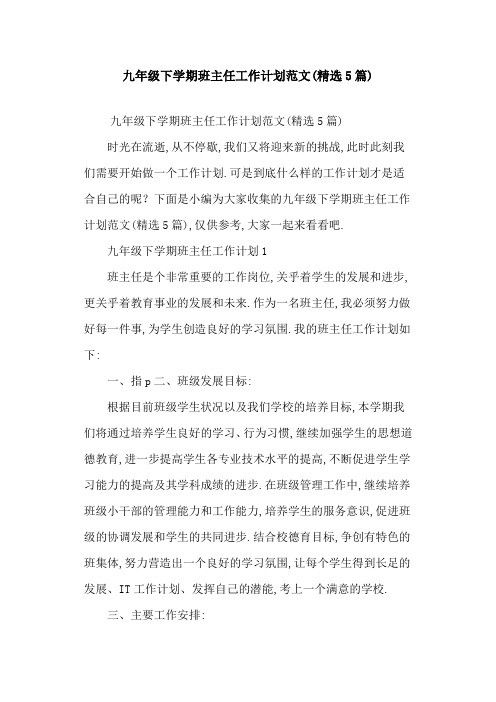 2021年九年级下学期班主任工作计划范文(精选5篇)