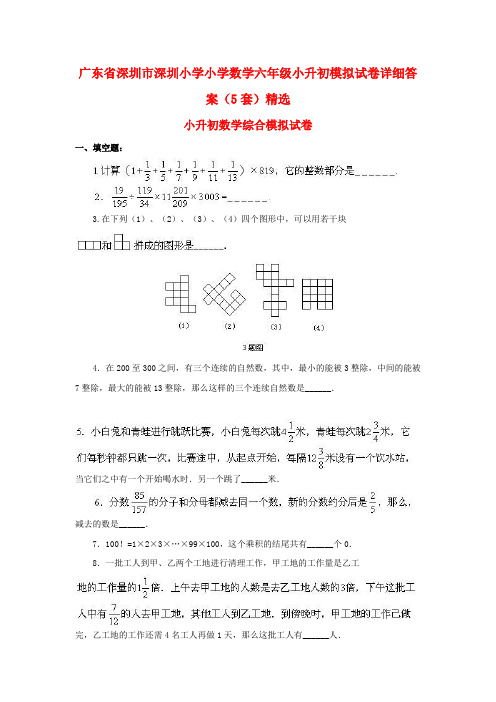 广东省深圳市深圳小学小学数学六年级小升初模拟试卷详细答案(5套)精选