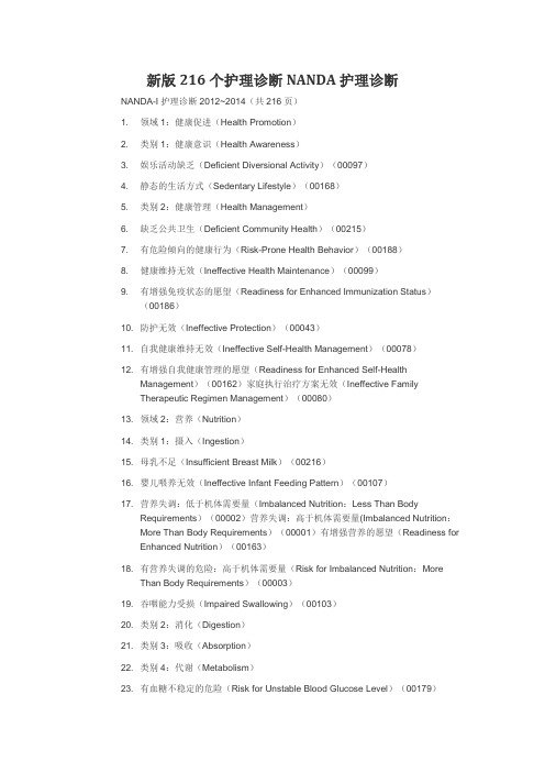 新版216个护理诊断NANDA护理诊断