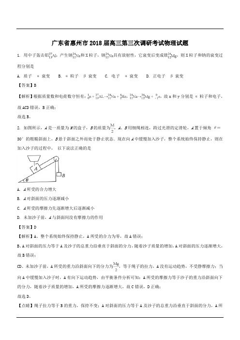 广东省惠州市2018届高三第三次调研考试物理试题(解析版)