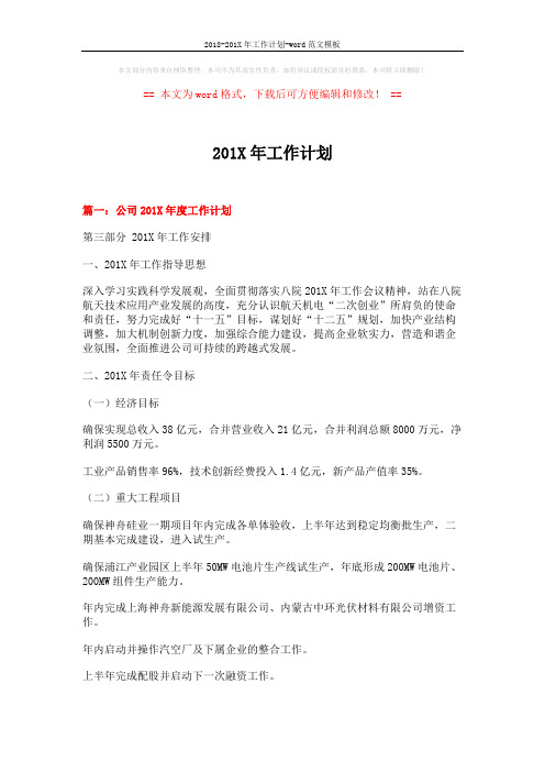 2018-201X年工作计划-word范文模板 (10页)