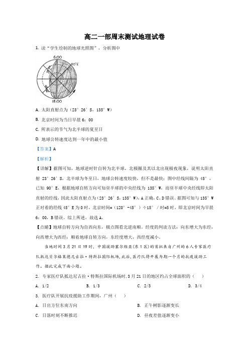 山东省滕州市第一中学2020-2021学年高二一部9月小测试地理试题 Word版含解析