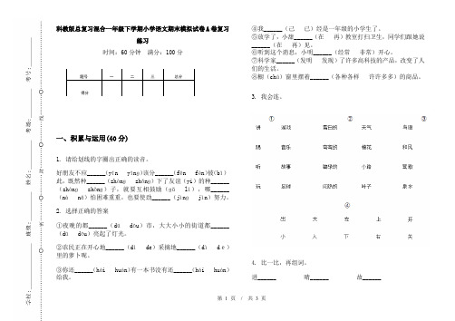 科教版总复习混合一年级下学期小学语文期末模拟试卷A卷复习练习