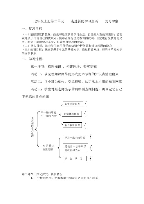 七年级上册第二单元    走进新的学习生活    复习学案