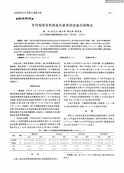 非杓型原发性高血压患者动态血压的特点