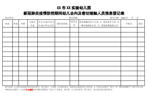 疫情防控期间学生信息登记表模板