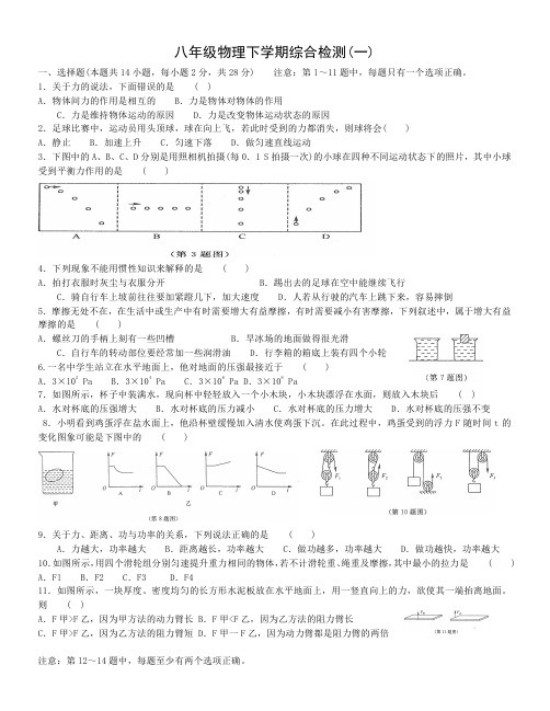 大连八年级物理下学期期末检测试卷 