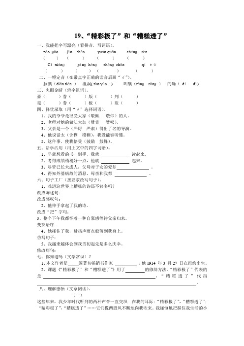 人教版五年级语文上册第19课《“精彩极了”和“糟糕透了“》练习题