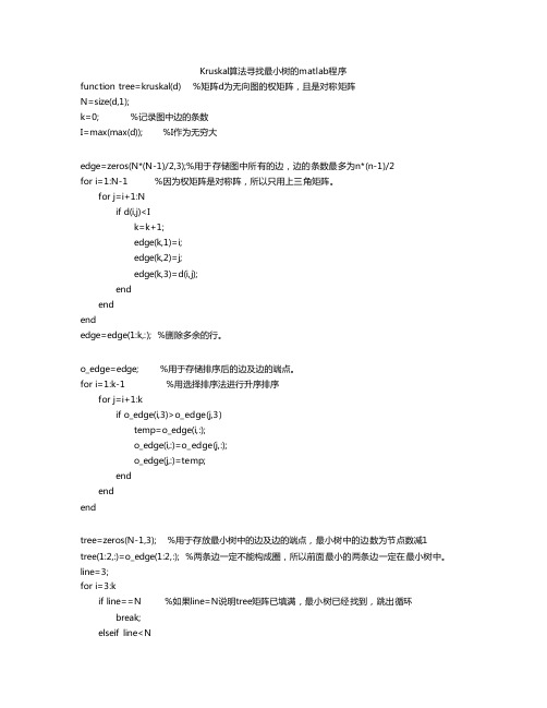 Kruskal算法寻找最小树的matlab程序