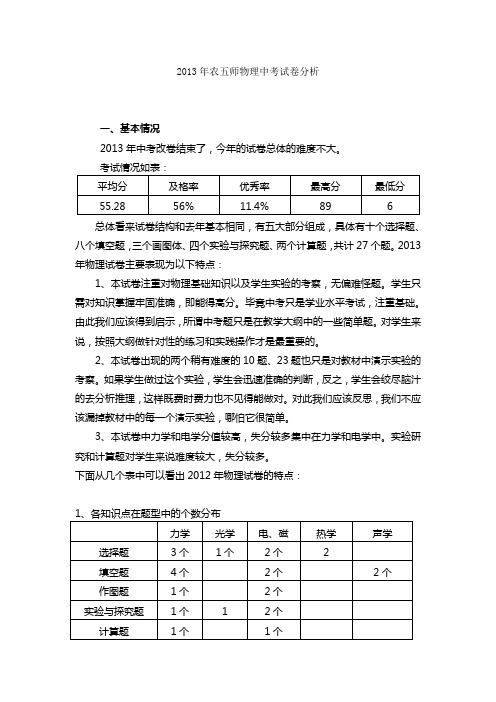 物理中考试卷分析