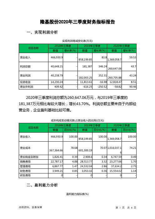 隆基股份2020年三季度财务指标报告