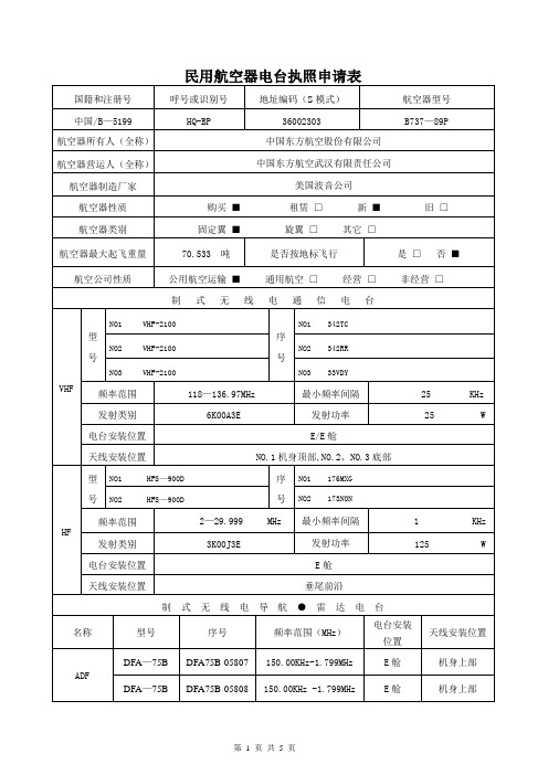 【民航】电台执照申请表