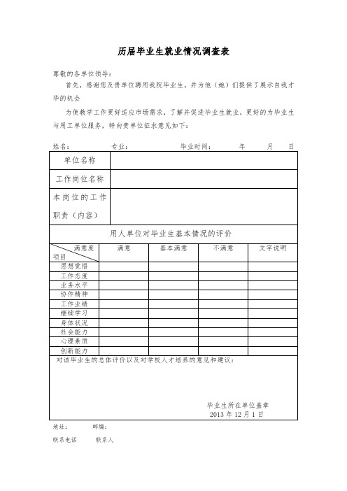 历届毕业生就业情况调查表