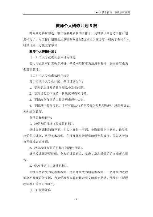 教师个人研修计划5篇