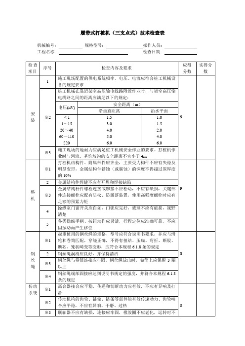 履带式打桩机(三支点式)技术检查表
