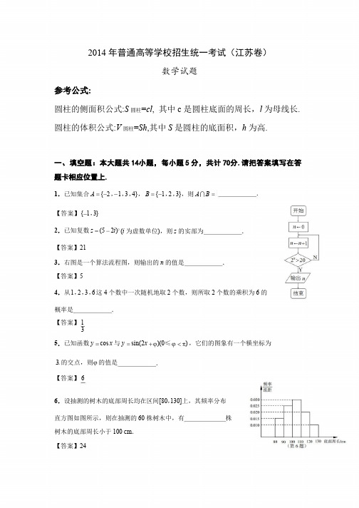 2014年江苏高考数学试题(含详解)