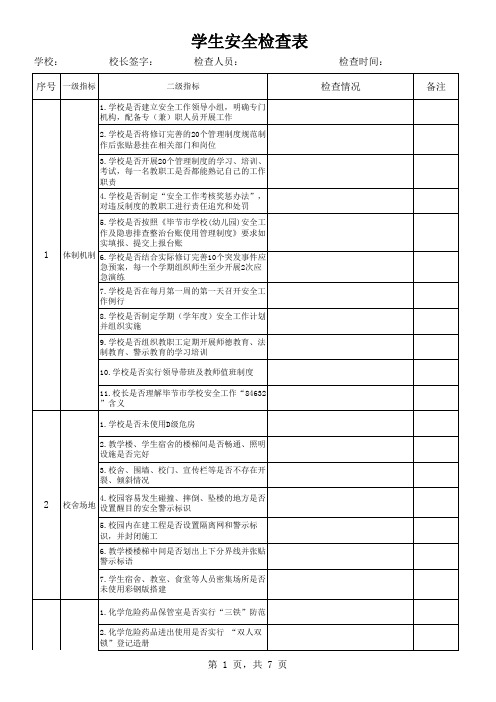 学生安全检查表