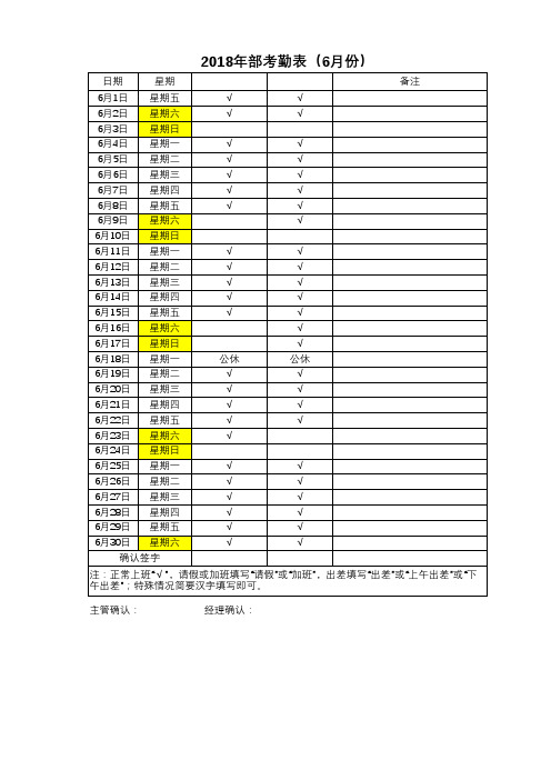 考勤表2018范本