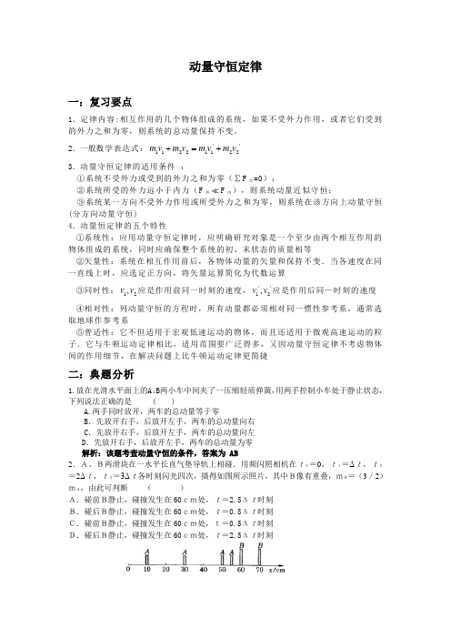 高三二轮物理专题复习专题 动量动量守恒定律