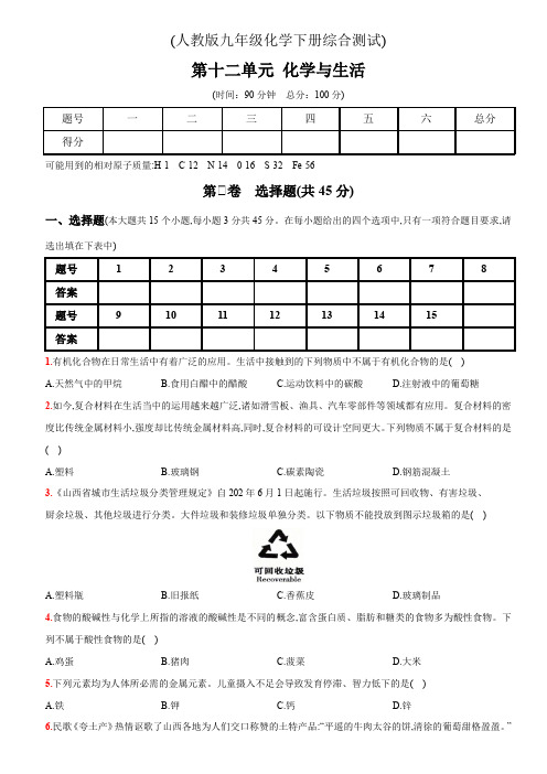 第十二单元  化学与生活九年级化学下册单元综合培优测评卷(人教版)