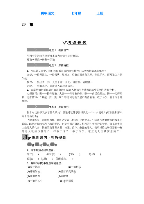 部编版语文七年级上册20.狼同步练习(附答案)