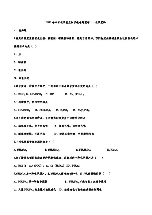 中考化学重点知识微专题演练——化学肥料