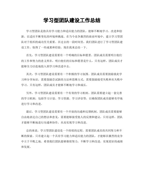 学习型团队建设工作总结