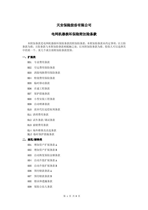 天安(备案)【2010】主13号-电网机器损坏保险附加险条款