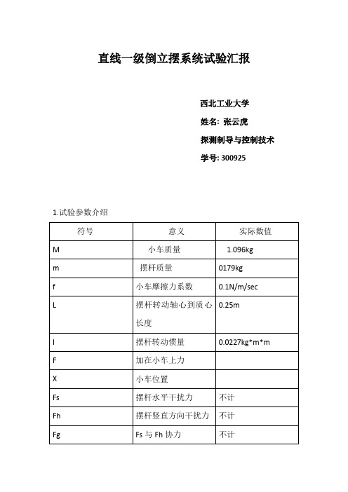 2021年直线一级倒立摆系统实验报告