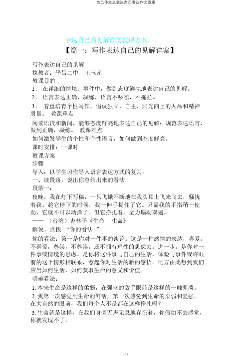 自己作文之表达自己看法作文教案