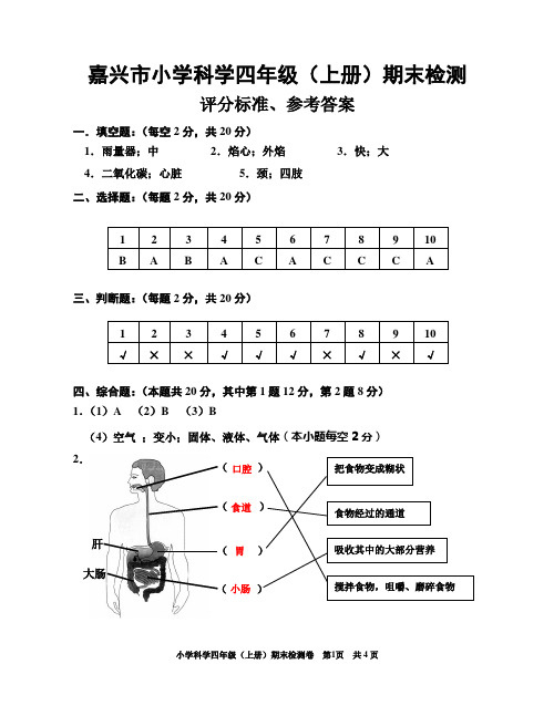 嘉兴小学科学四年级上册期末检测