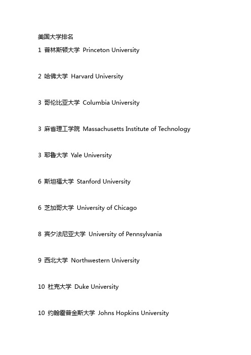 美国大学排名