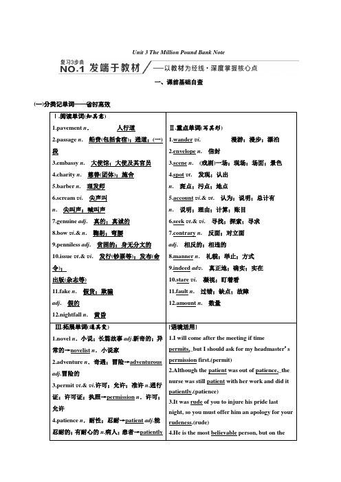 2020高考英语新创新大一轮复习人教全国版讲义必修3Unit3TheMillionPoundBankNote含答案