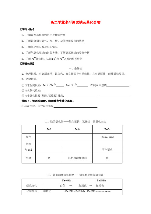江苏省高二化学 7铁及其化合物学业水平复习学案