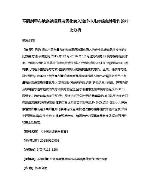 不同剂量布地奈德混悬液雾化吸入治疗小儿哮喘急性发作的对比分析