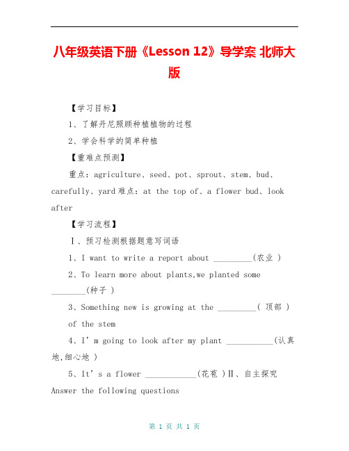 八年级英语下册《Lesson 12》导学案 北师大版