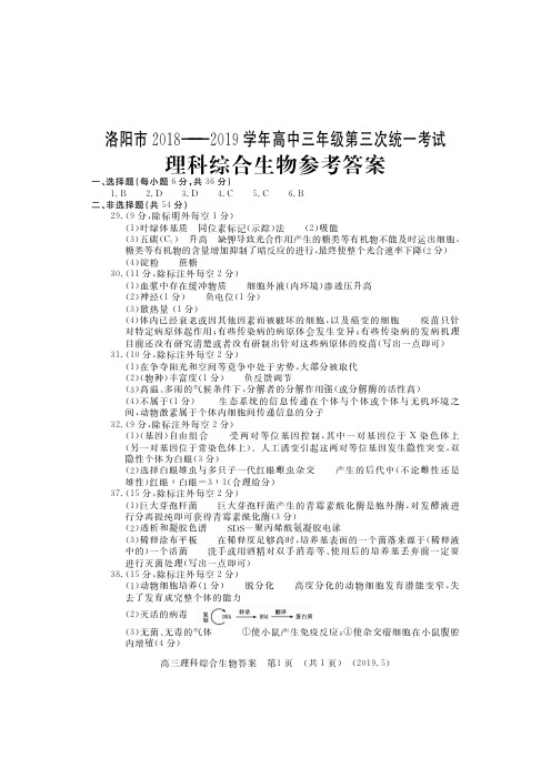 理综答案20190509洛阳高三三练