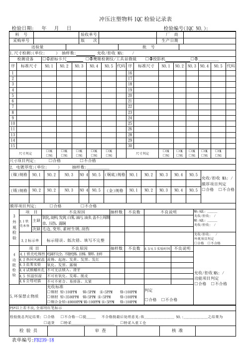 冲压注塑物料IQC检验记录表样板