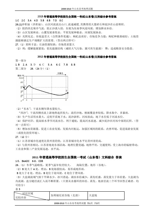 答案 2008-2013年高考地理(山东卷)