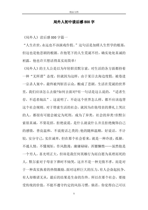局外人初中读后感800字
