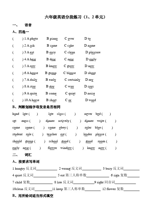 六年级英语分段练习