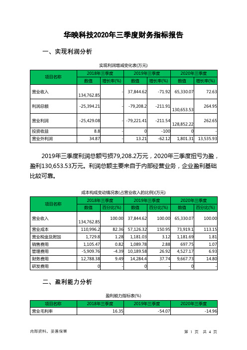 华映科技2020年三季度财务指标报告