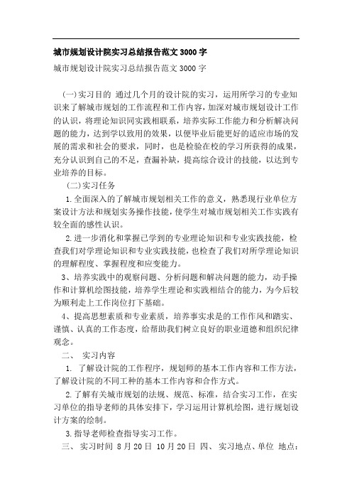 城市规划设计院实习总结报告范文3000字