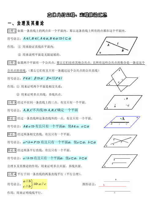 立体几何公理、定理推论汇总