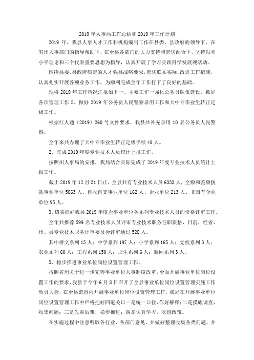 最新-2019年人事局工作总结和2019年工作计划 精品