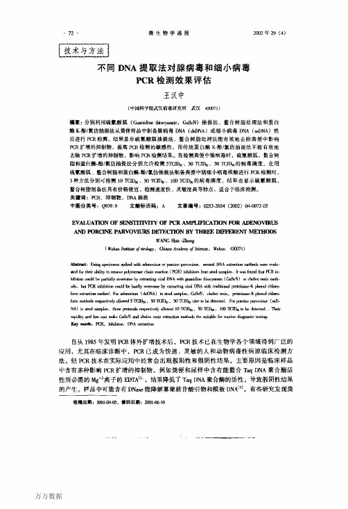 不同DNA提取法对腺病毒和细小病毒PCR检测效果评估